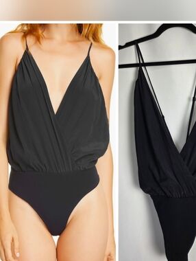 Alice and Olivia Ballerina Black Silk Bodysuit